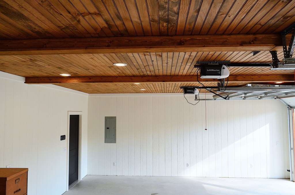 Picture of: modern farmhouse garage interior  Modern wood floors, Garage
