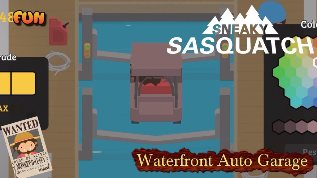 Picture of: Sneaky Sasquatch Fun – Waterfront Auto Garage [Car in Boat Garage]