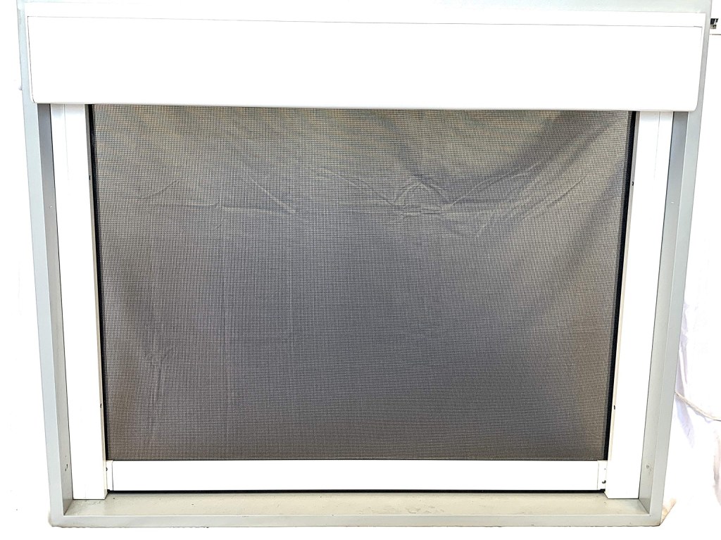 Picture of: Lifestyle Screens’ Mystic Z-Box Motorized Screen; White Frame; Black PVC  Coated Polyester Fabric; Fits ‘W x ‘H Garage Door Opening; Tip to Tip