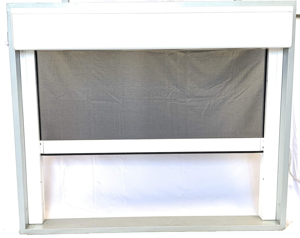 Picture of: Lifestyle Screens’ Mystic Z-Box Motorized Screen; White Frame; Black PVC  Coated Polyester Fabric; Fits ‘W x ‘H Garage Door Opening; Tip to Tip